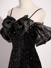 Black Off Shoulder Velvet Sequin Long Prom Dress, Black Long Evening Dress