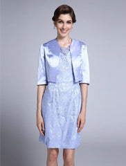 Sheath / Column Mother of the Bride Dress Convertible Dress Scoop Neck Knee Length Satin Lace Half Sleeve No with Lace