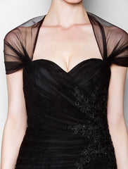 Mother of the Bride Dress Queen Anne Floor Length Tulle Short Sleeve No with Criss Cross Appliques