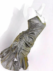 Vintage Green Spaghetti Strap Ruffled Hem Hem Short 16th Birthday Party Dress Homecoming Dress HZ1024
