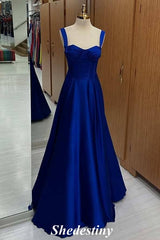 Empire-Waist Royal Blue Sweetheart A-Line Prom Dress with Straps