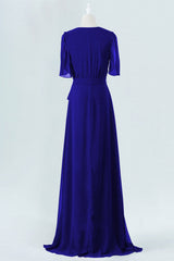 Royal Blue Chiffon Wrap lange bruidsmeisje jurk