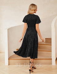 A Line V-Neck Lace Short Sleeve Pleated formal dresses Bridesmaid Dresses evening gown Prom Dress