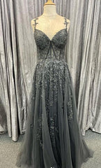 Straps Leaf Lace Long Prom Dress with Pearls and Sheer Corset Bodice