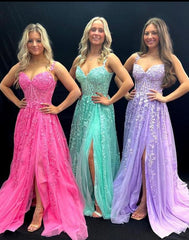 Straps Leaf Lace Long Prom Dress with Pearls and Sheer Corset Bodice