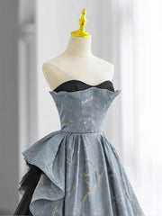 A-line Blue-Grey Sweetheart Long Formal Party Dress Floor Length Tulle Prom Dress