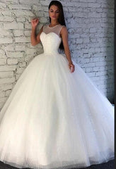 Sexy Sleeveless Scoop Tulle Sequins Ball Gown Wedding Dresses