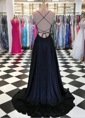 Simple Royal Blue Spaghetti Straps Open Back Long Prom Dresses With Slit,Formal Dresses,Dance Dress