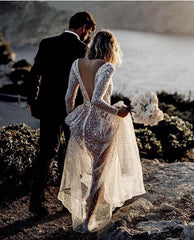 Frayah | Bohemian A-Line Sparkly Sequined Luxury Wedding Dresses