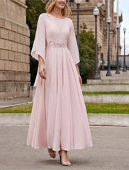 Aimishang A-Line Mother of the Bride Dress Formal Wedding Guest Elegant Bateau Neck Ankle Length Chiffon 3/4 Length Sleeve with Beading Sequin