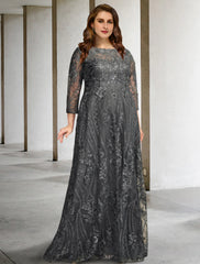 A-Line Plus Size Curve Mother of the Bride Dresses Elegant Dress Formal Wedding Guest Sweep / Brush Train Long Sleeve Jewel Neck Chiffon