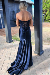 Mermaid Black Sweetheart Sequin Applique Prom Dress with Slit