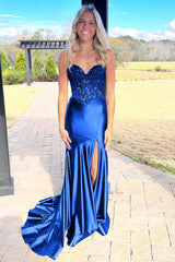 Mermaid Black Sweetheart Sequin Applique Prom Dress with Slit