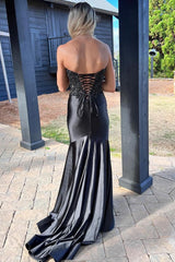 Mermaid Black Sweetheart Sequin Applique Prom Dress with Slit
