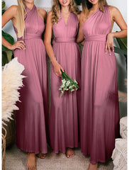 Sheath / Column Bridesmaid Dress Halter Sleeveless Convertible Ankle Length Spandex with Pleats