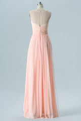 Peach Embroidered Sleeveless Bridesmaid Dress