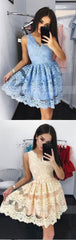 A-Line V-Neck Short Daffodil Homecoming Dress with Appliques
