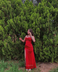 Sheath Spaghetti Straps Satin Long formal dresses Bridesmaid Dresses evening gown Prom Dress