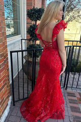 Yellow Floral Lace Sweetheart Mermaid Long Prom Dress