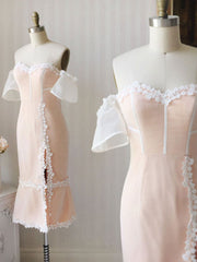 Pink sweetheart off shoulder lace prom dress lace formal dress