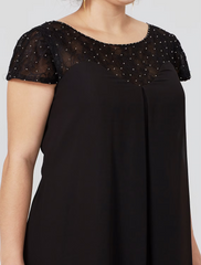 Mother of the Bride Dress Formal Little Black Dress Plus Size Knee Length Chiffon Lace Short Sleeve No with Pleats Beading Lace Insert