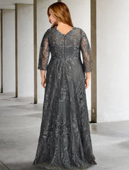 A-Line Plus Size Curve Mother of the Bride Dresses Elegant Dress Formal Wedding Guest Sweep / Brush Train Long Sleeve Jewel Neck Chiffon