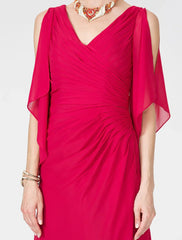 Sheath / Column Mother of the Bride Dress Furcal V Neck Floor Length Chiffon Half Sleeve No with Criss Cross Split Front