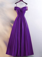 Purple Satin Sweetheart Long Party Dress, A-line Purple Prom Dress