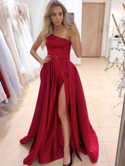 Burgundy simple satin long prom dress burgundy bridesmaid dress