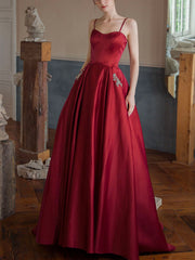 Burgundy satin long prom dress, burgundy satin evening dress