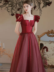 Aline Square Neckline Burgundy Long Prom Dresses, Burgundy Formal Evening Dresses