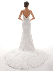 Thin shoulder strap fish tail ivory backless lace wedding dress