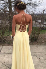 Yellow Prom Dress with Slit, Prom Dresses, Pageant Dress, Evening Dress, Graduation School Party Gown