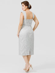 Sheath / Column Mother of the Bride Dress Formal Elegant & Luxurious Plus Size Convertible Dress Straps Tea Length Chiffon All Over Lace Sleeveless yes with Lace