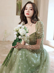 Green tulle long prom dress, green tulle formal dress
