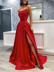 Simple burgundy satin long prom dress, burgundy evening dress