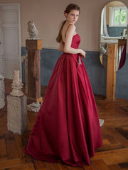 Burgundy satin long prom dress, burgundy satin evening dress