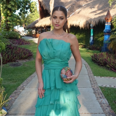 A Line Strapless Tiered Chiffon Long formal dresses Bridesmaid Dresses evening gown Prom Dress