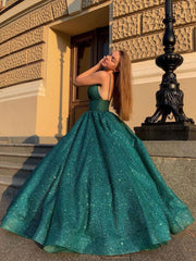 Green v neck sequin long prom dress, green tulle formal dress