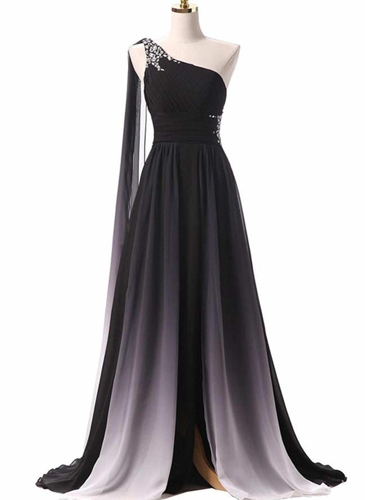 Chiffon A-line Gradient One Shoulder Evening Dress, Chiffon Prom Dress Party Dress