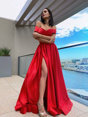 Sexy Red Prom Dress with Slit Skirt, Formal Dress, Dance Dresses, Graduation School Party Gown