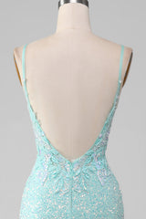 Sequins Sparkly Light Green Mermaid Long Prom Dress with Slit Floor Length