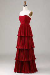 Strapless Tiered Long Bridesmaid Dress