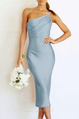 Sheath One Shoulder Spaghetti Strap Backless Ruched Satin Bodycon formal dresses Bridesmaid Dresses evening gown Prom Dress