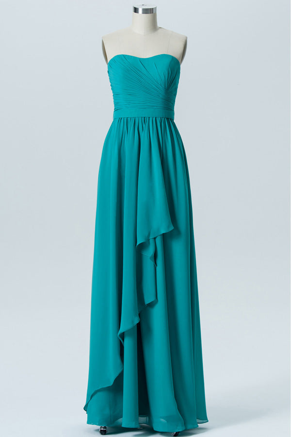 Turquoise Strapless Ruffled Bridesmaid Dress