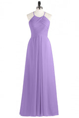 Salie groene chiffon halter backless lange bruidsmeisje jurk