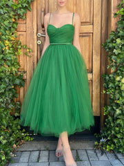Simple sweetheart neck green tulle short prom dress green homecoming dress