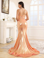 Trumpet/Mermaid Halter Pleated Sweep Train Prom Dresses