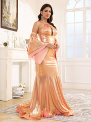 Trumpet/Mermaid Halter Pleated Sweep Train Prom Dresses