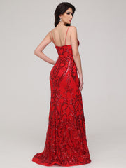 Trumpet/Mermaid Spaghetti Straps Sequins Sweep Train Prom Dress With Split